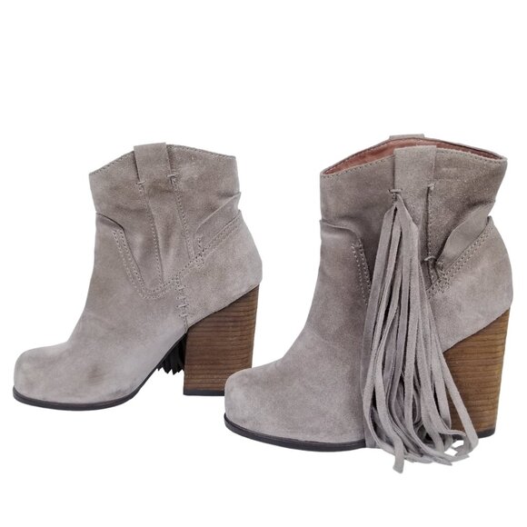 Jeffrey Campbell Bronco Suede Fringe Boots Taupe Sz 6 - Picture 3 of 11
